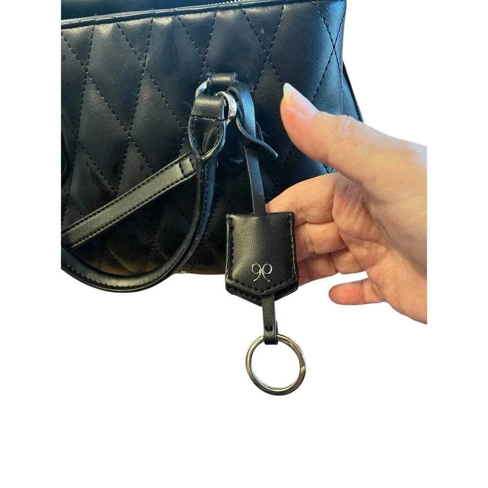 Nine West Black Quilted Satchel Top Handle Bag Detachable Strap Inner Pockets